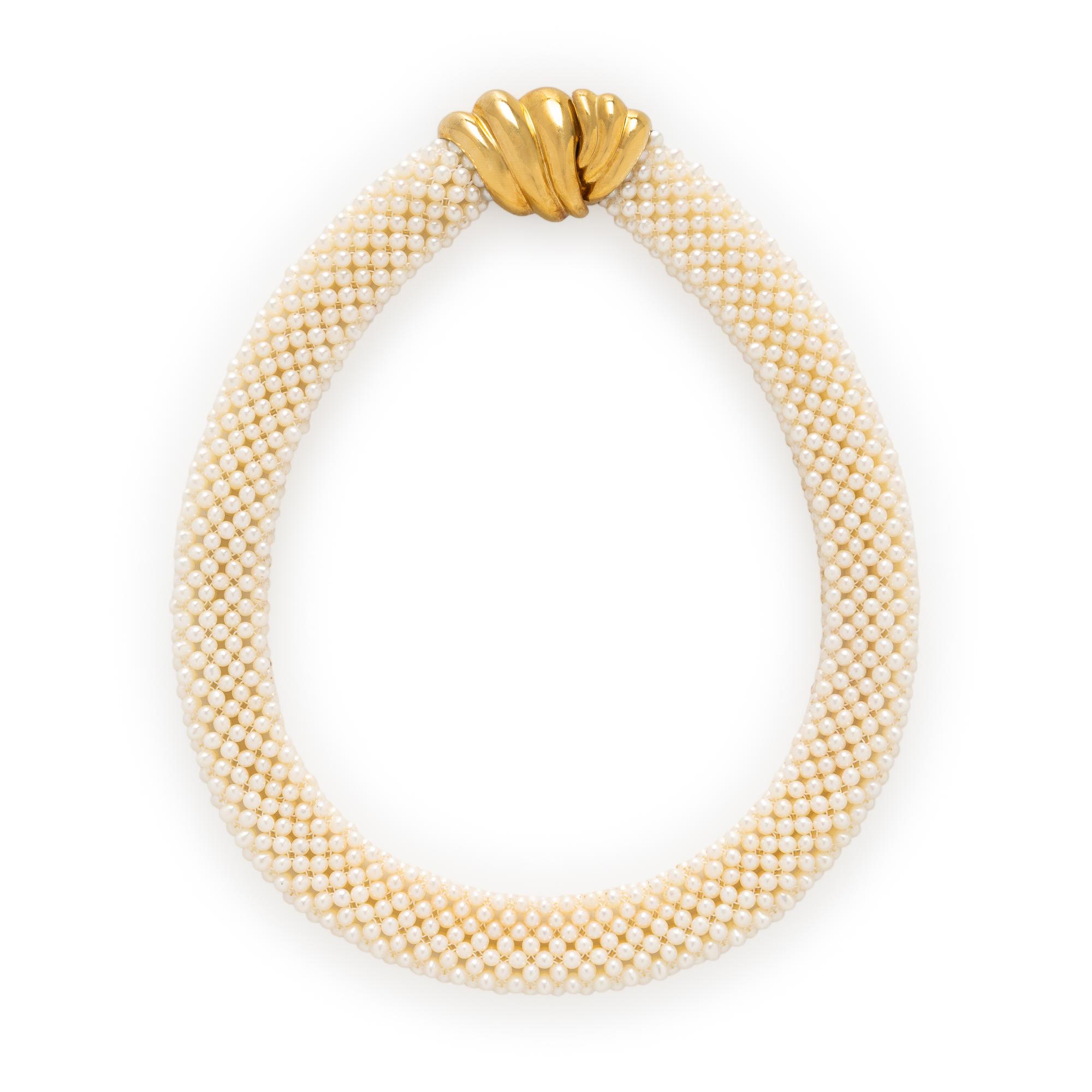 Yellow Gold and Seed Pearl Necklace