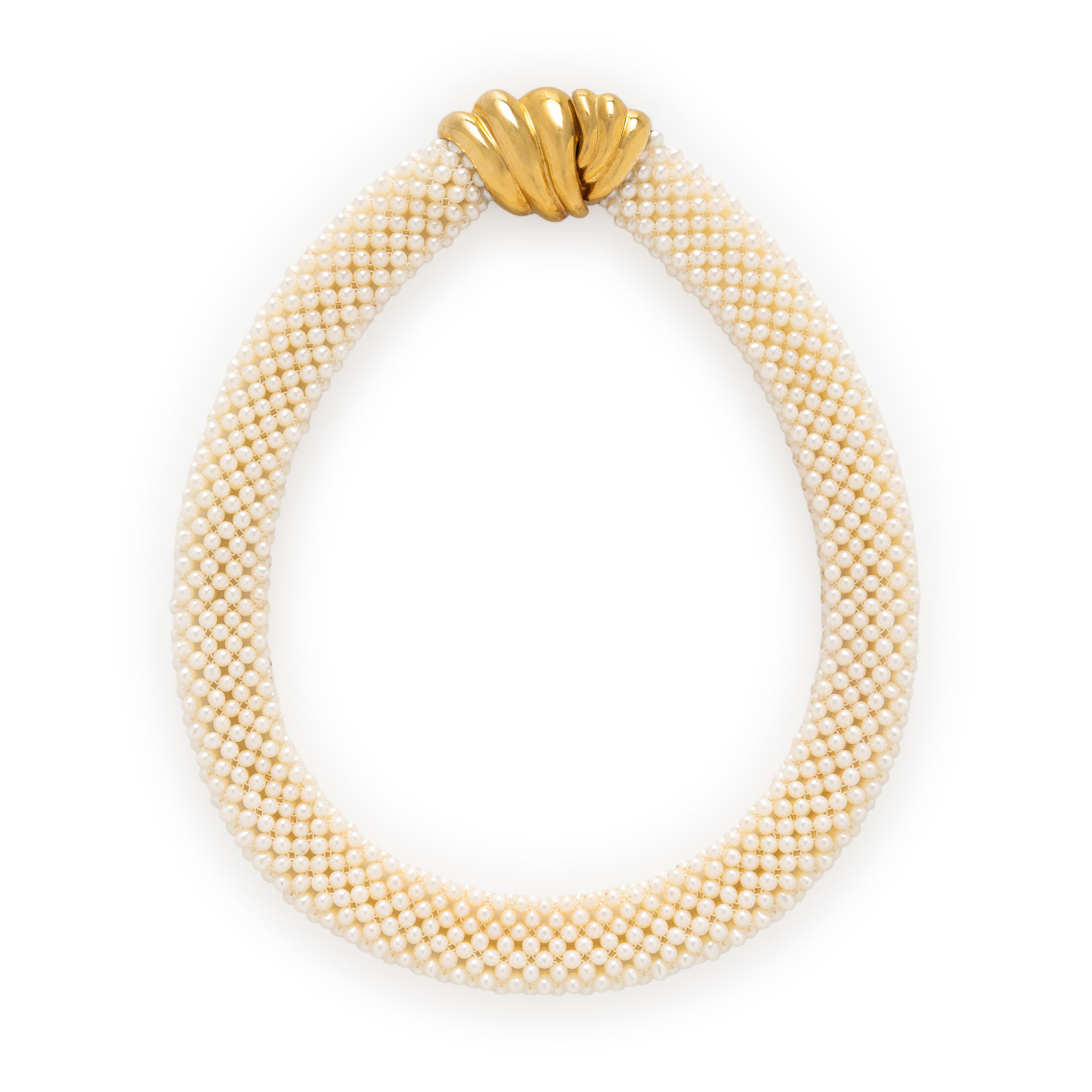 Yellow Gold and Seed Pearl Necklace