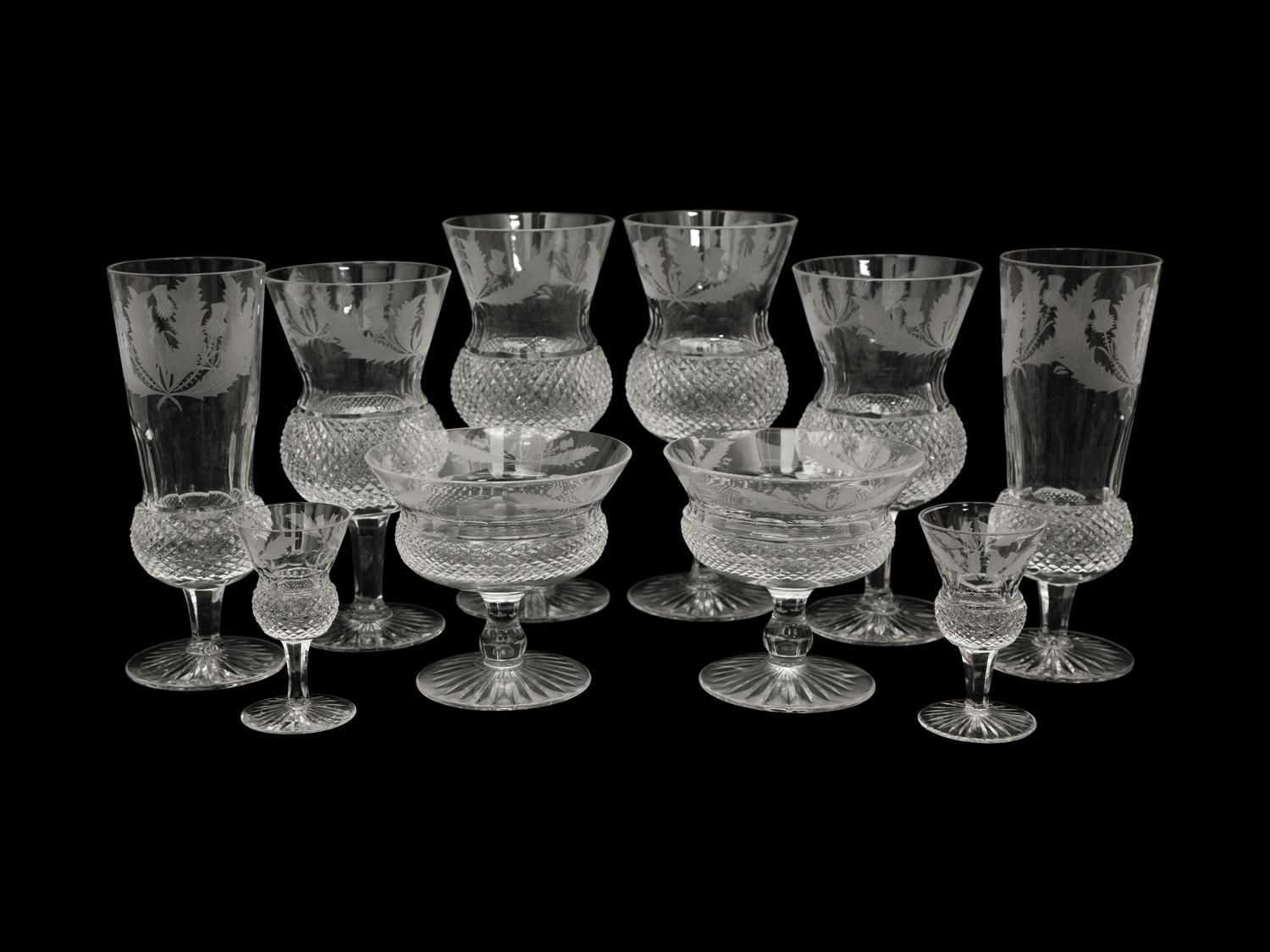 An Edinburgh Crystal Thistle Cut Glass Stemware Service