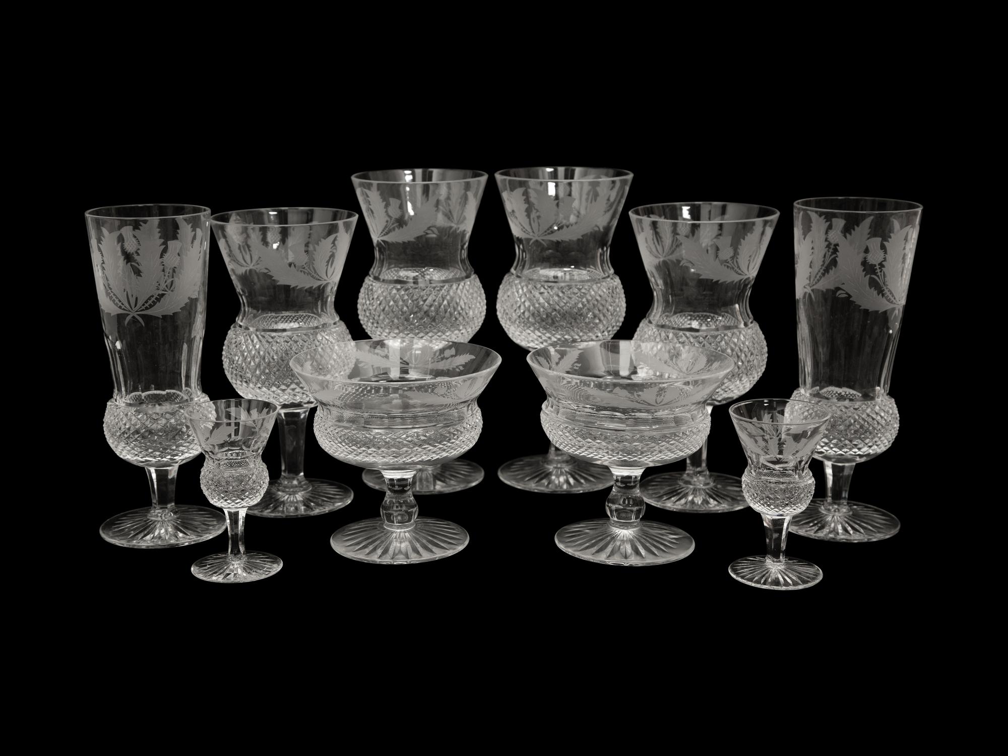 An Edinburgh Crystal Thistle Cut Glass Stemware Service
