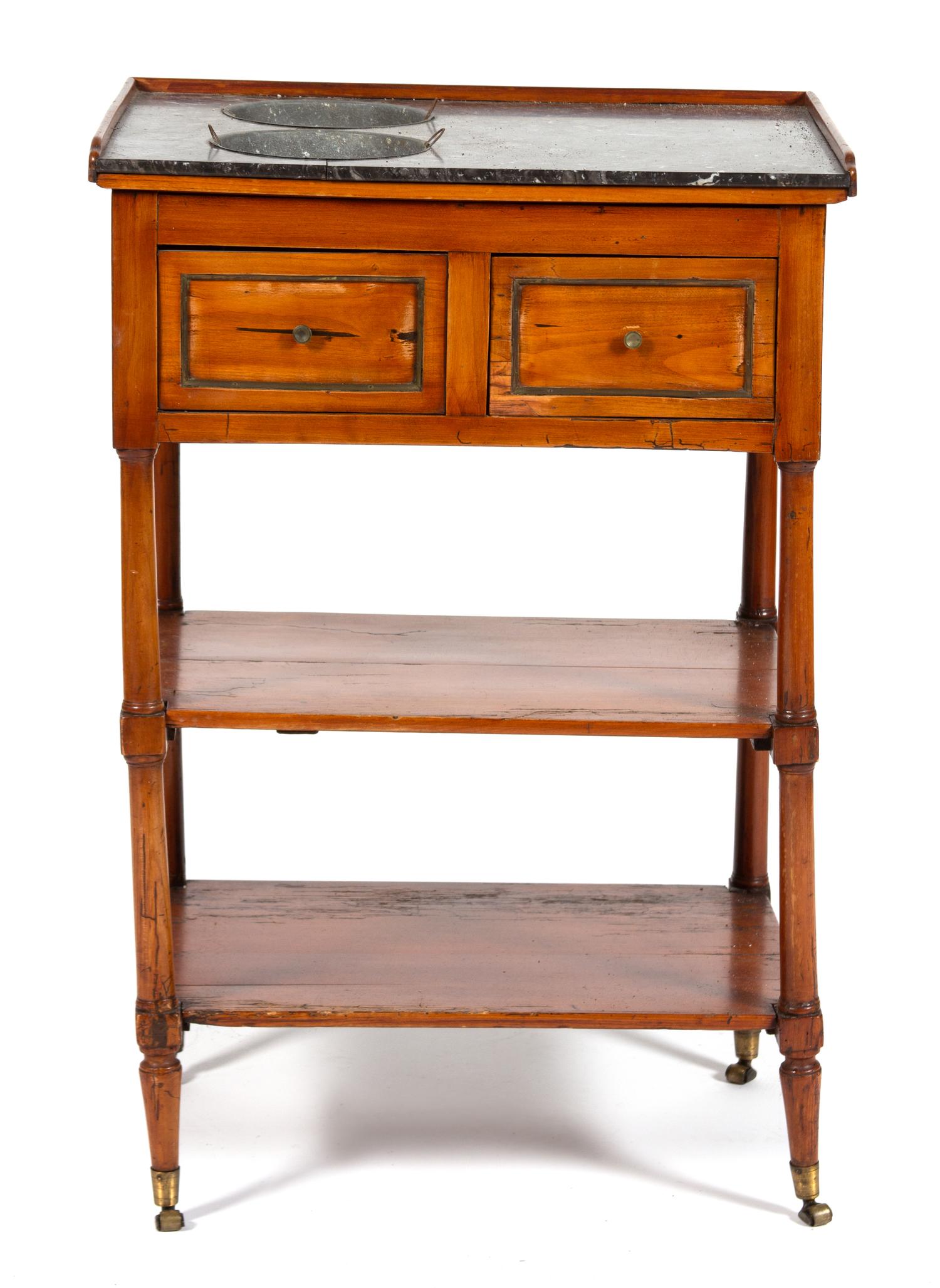 A French Provincial Fruitwood Marble Top Refraichissoir Height 31 x width 20 1/4 x depth 15 inches. — 19TH CENTURY