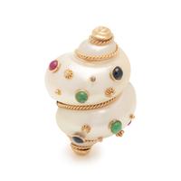 MAZ, SHELL AND MULTIGEM BROOCH