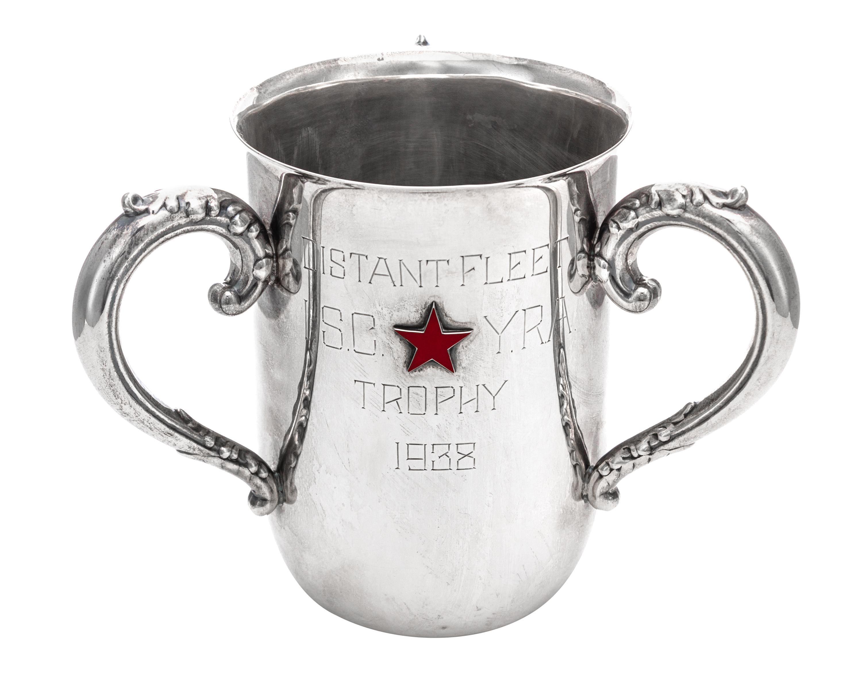An American Silver Tyg, Dominick & Haff, New York, NY, 1901, Retailed by J.E. Caldwell, Philadelphia, PA, having foliate capped twin ha