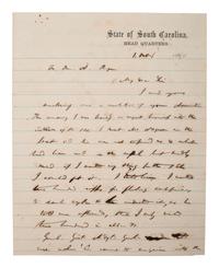 PICKENS, Governor Francis W. (1805-1869). Autograph letter signed as Governor of South Carolina.