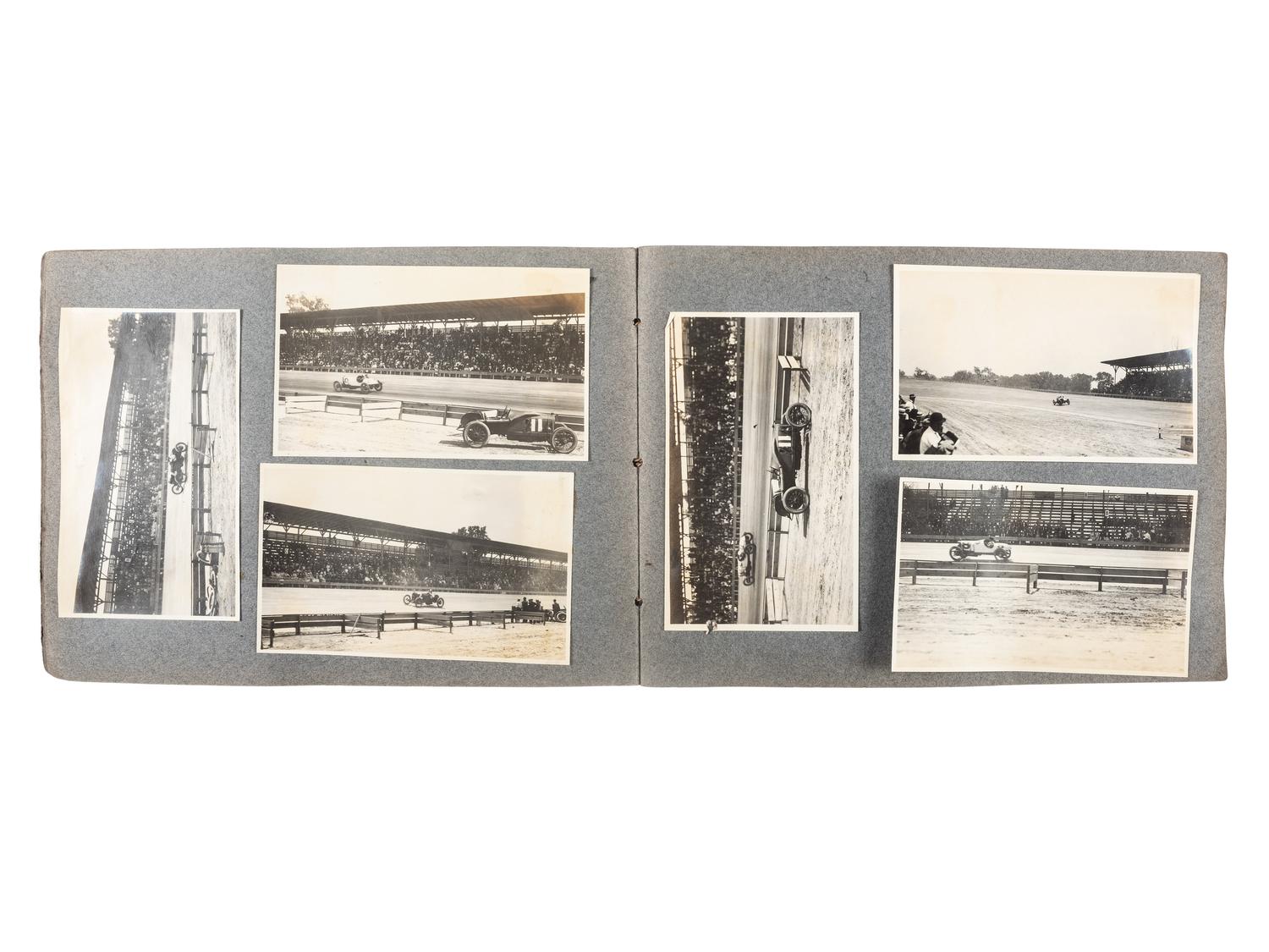 [EARLY PHOTOGRAPHY]. Album containing photographs of an early NASCAR race featuring future World War I Fighting Ace Eddie Rickenbacker.