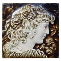 A Set of Two Glazed Ceramic Tiles by Providential Tile Works 6" W x .5" D x 6" H — United States, Late 19th Century