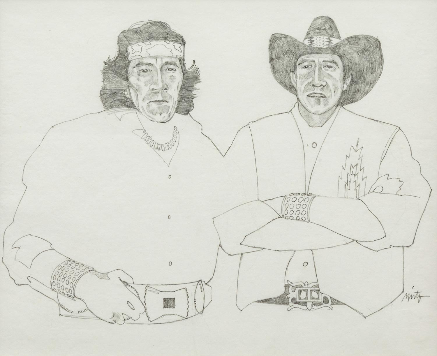 Two Works: Two Figures and Indian with Headband, together with a letter from the artist