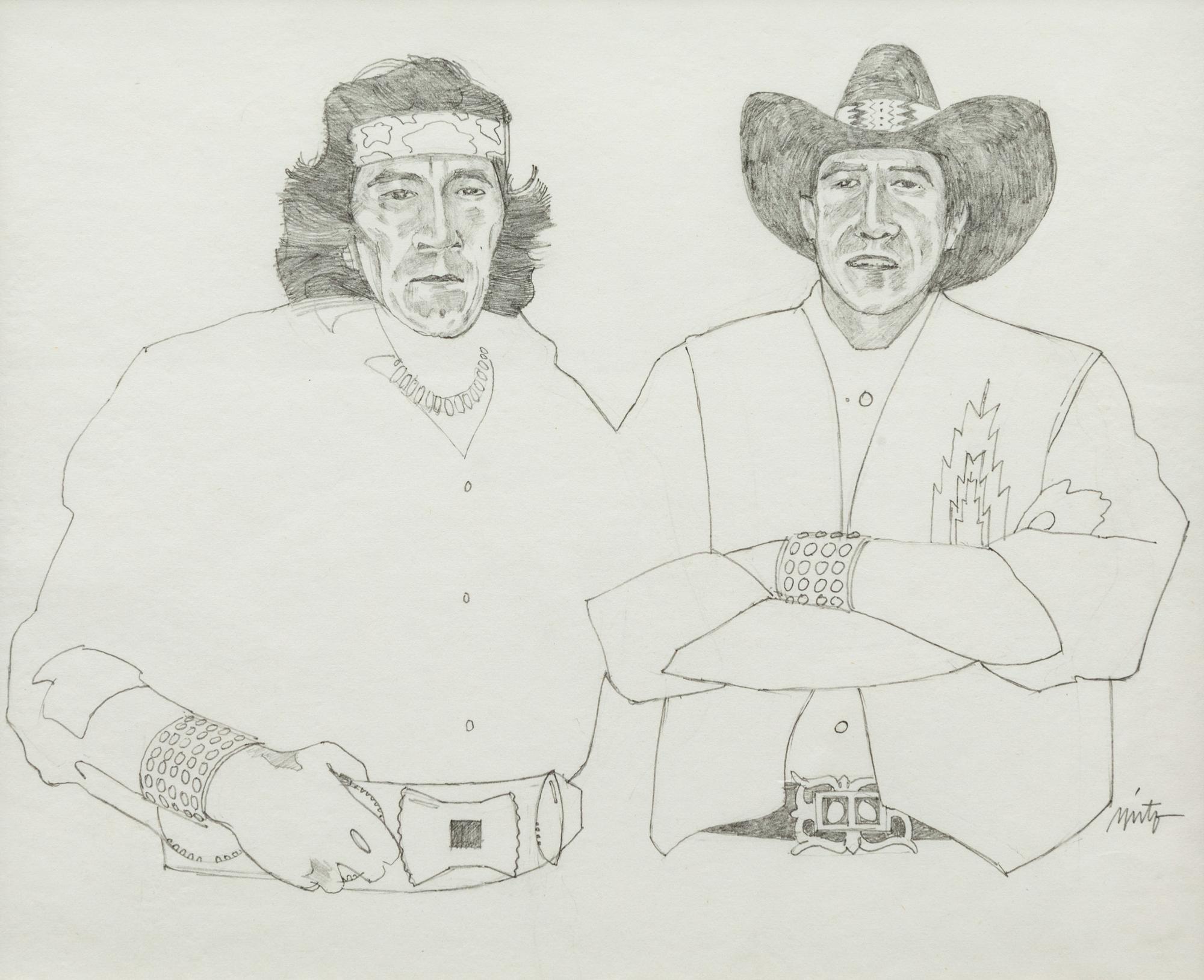 Two Works: Two Figures and Indian with Headband, together with a letter from the artist