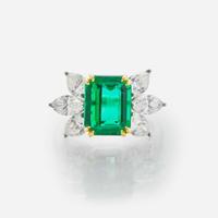 A Tiffany & Co. Platinum, Diamond, and Emerald Ring