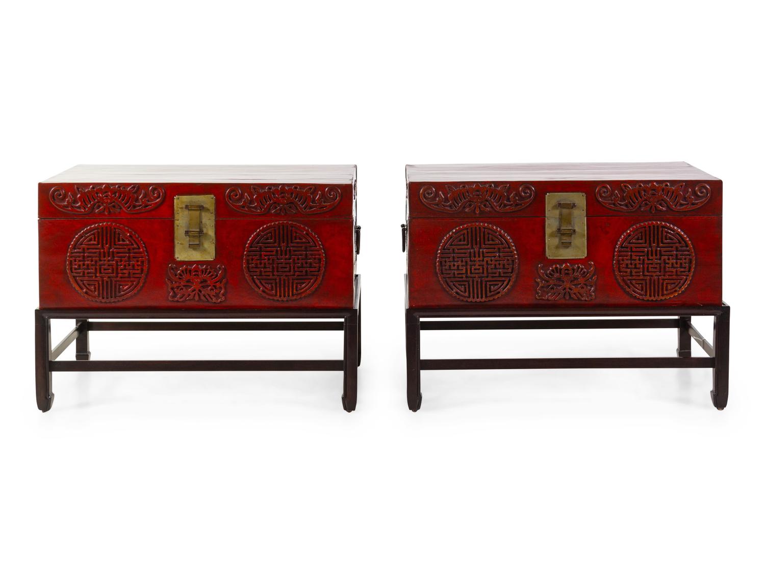 A Pair of Chinese Lacquered Trunks