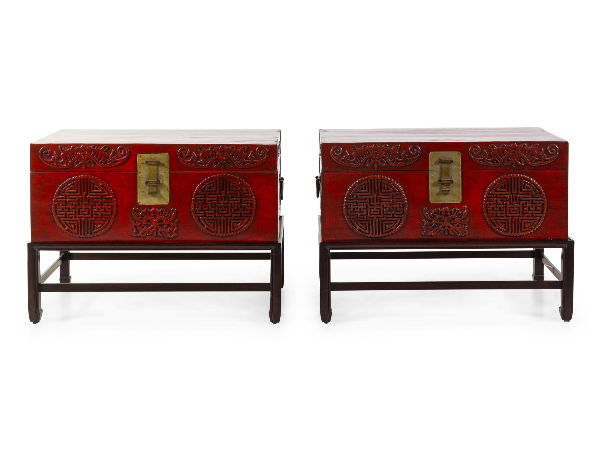 A Pair of Chinese Lacquered Trunks