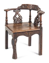 A William and Mary Carved Oak Corner Chair