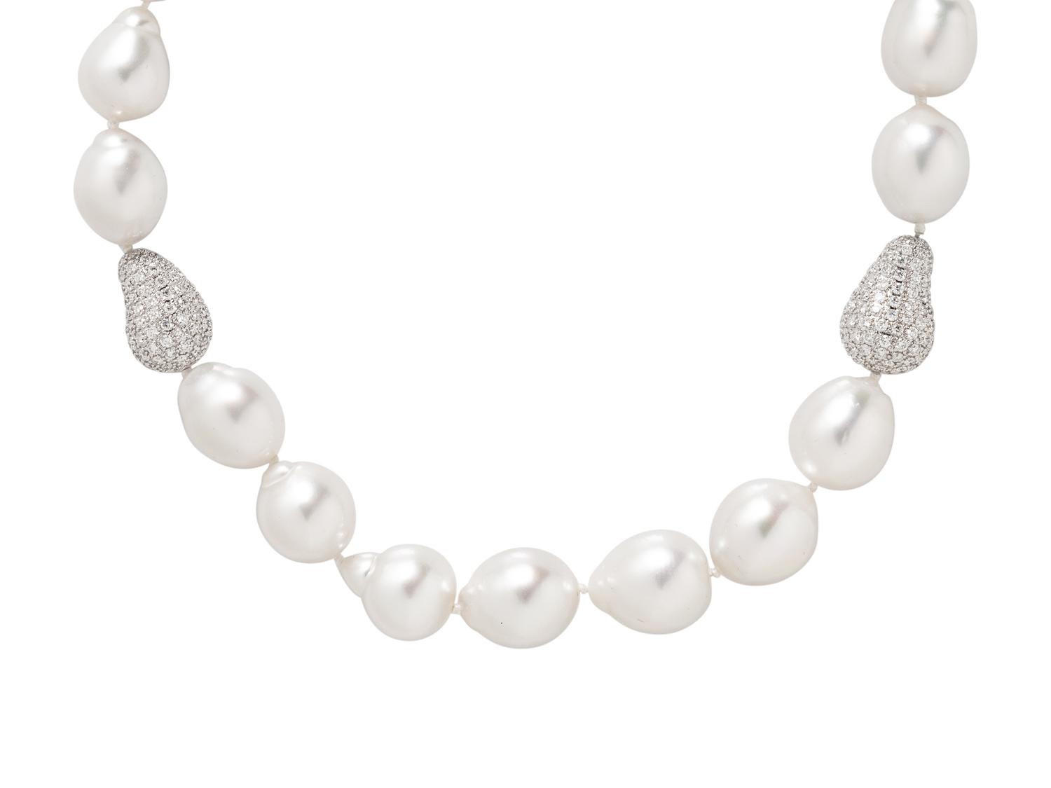 CULTURED SOUTH SEA BAROQUE PEARL AND DIAMOND NECKLACE