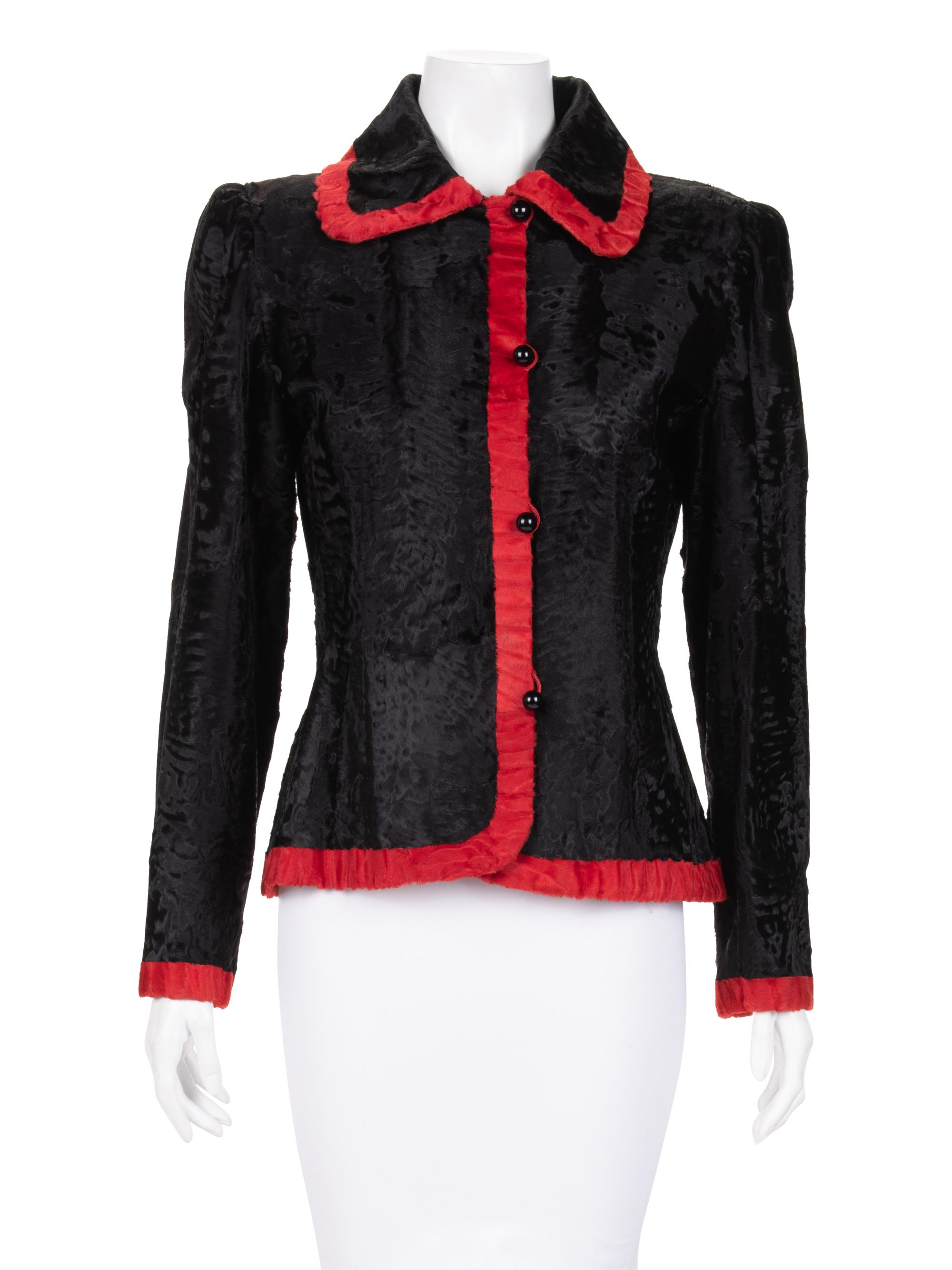 Givenchy Broadtail Fur Jacket with Red Trim, 1980-90s