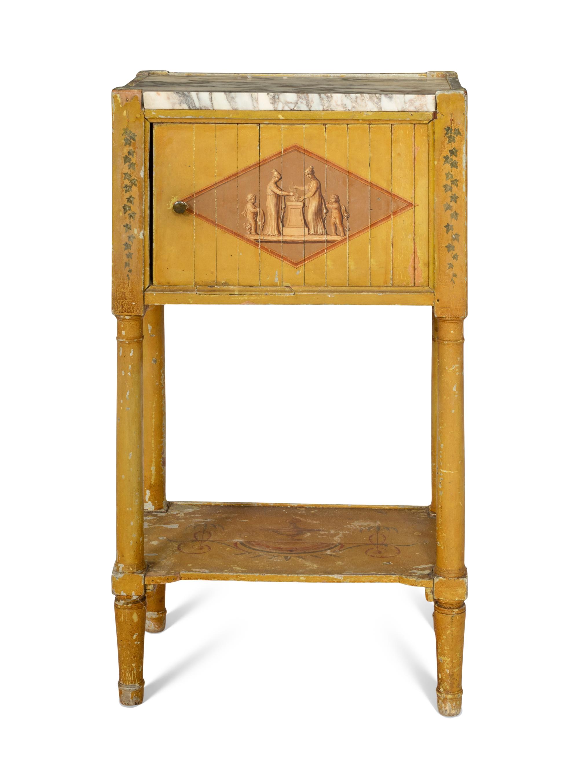 An Italian Neoclassical Polychrome Painted Commodino with Marble Top