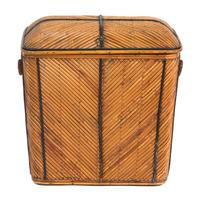 A Bamboo Faced Wood Hinged Top Hamper Height 21 x width 21 x depth 13 inches. — 20TH CENTURY