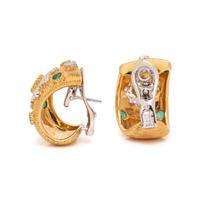 YELLOW GOLD, EMERALD AND DIAMOND EARCLIPS