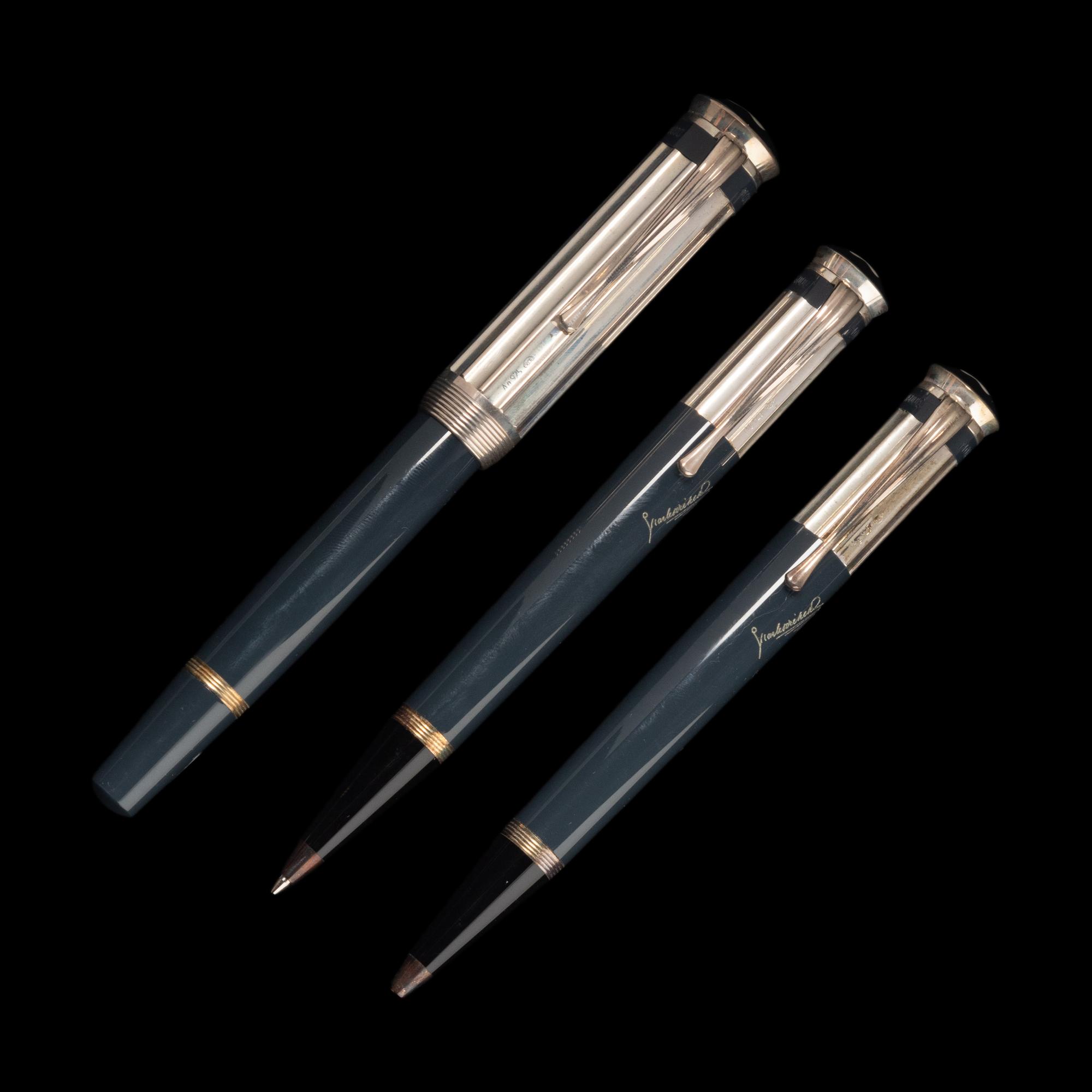 A Montblanc Limited Edition Charles Dickens Fountain Pen, Rollerball Pen and Mechanical Pencil Set