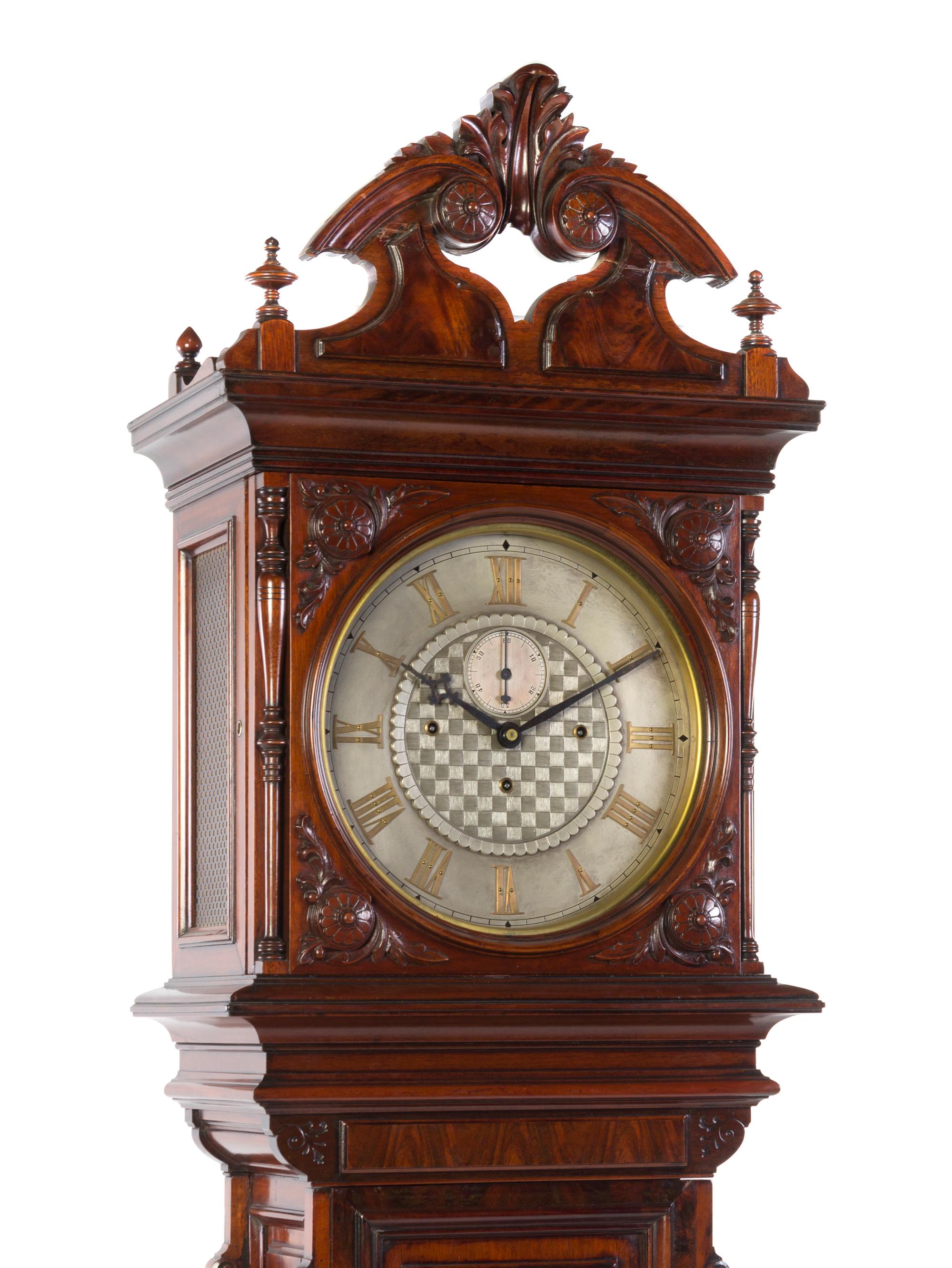 An American Mahogany No. 21 Regulator Tall Case Clock, Seth Thomas, Height overall 93 1/2 inches.