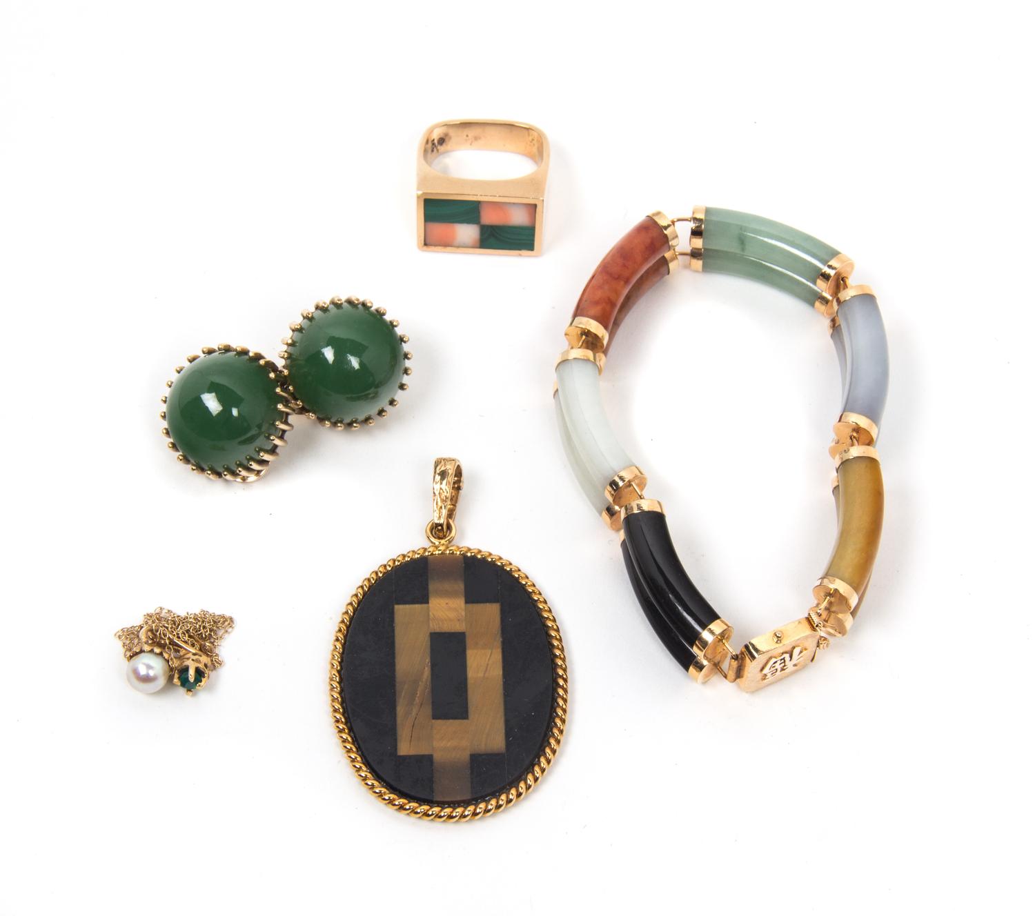 A Group of Gold and Stone Jewelry,
