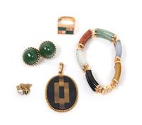 A Group of Gold and Stone Jewelry,