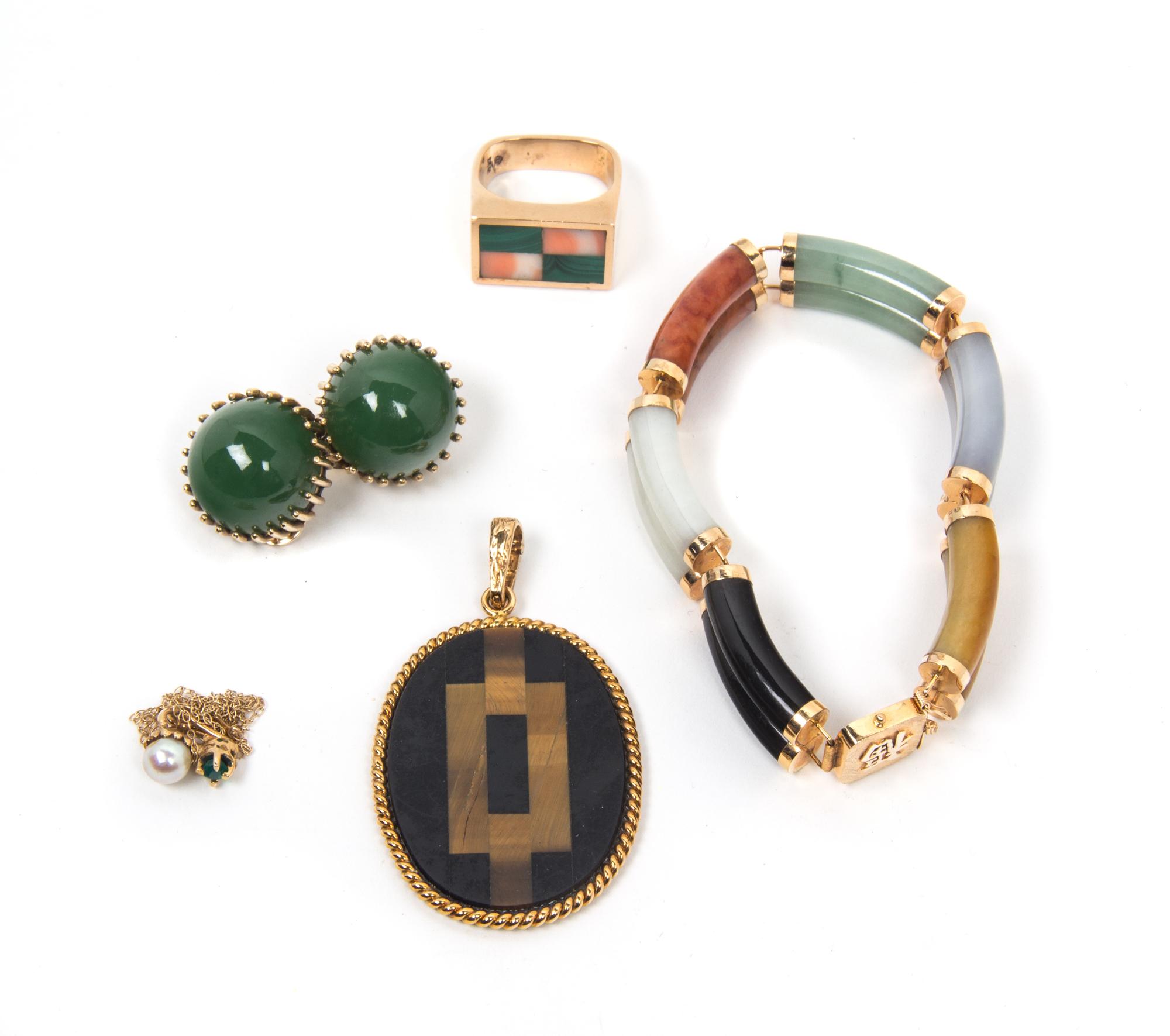A Group of Gold and Stone Jewelry,