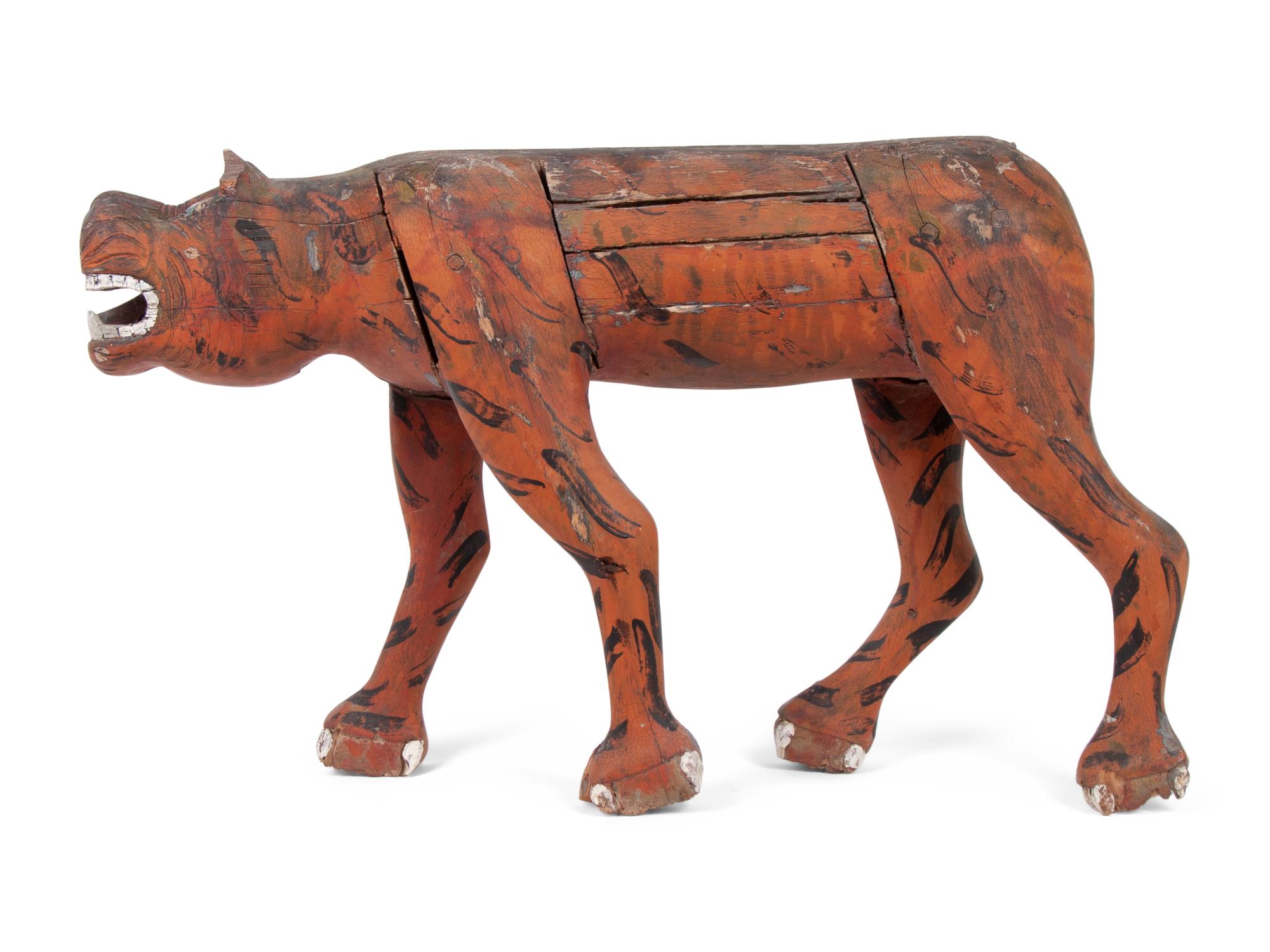 A Carved and Polychrome Painted Folk Art Tiger