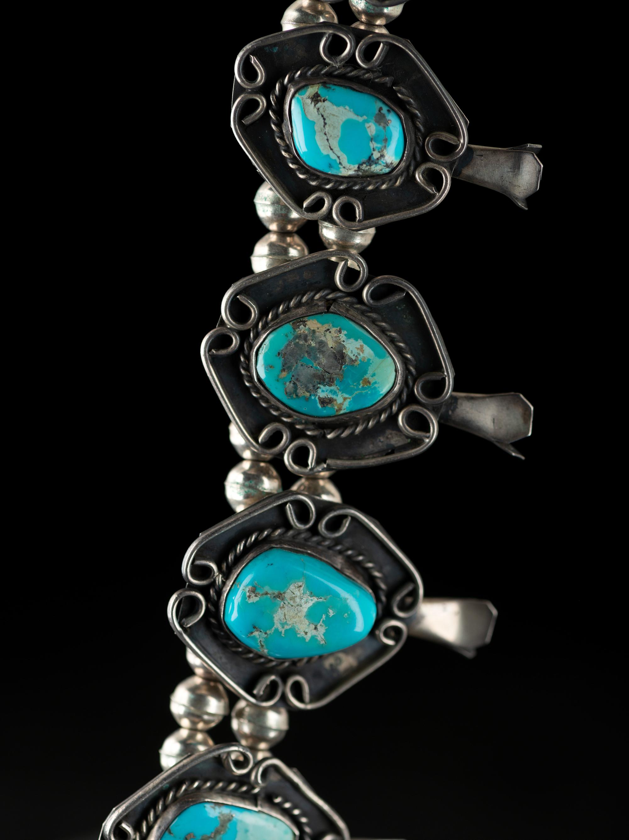 Navajo Silver and Turquoise Squash Blossom Necklace