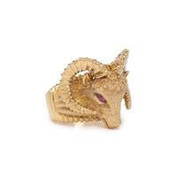 YELLOW GOLD AND RUBY RAM'S HEAD RING