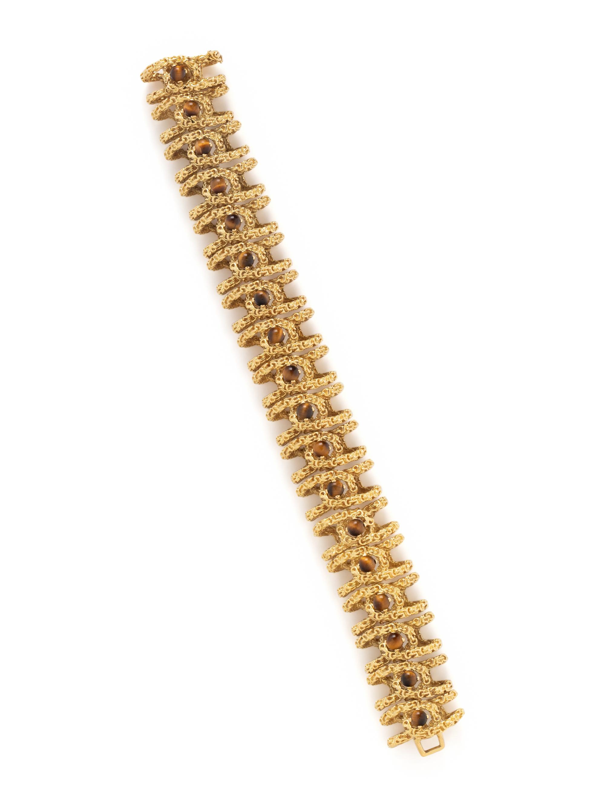 LUCAS, YELLOW GOLD AND TIGER'S EYE OPENWORK BRACELET