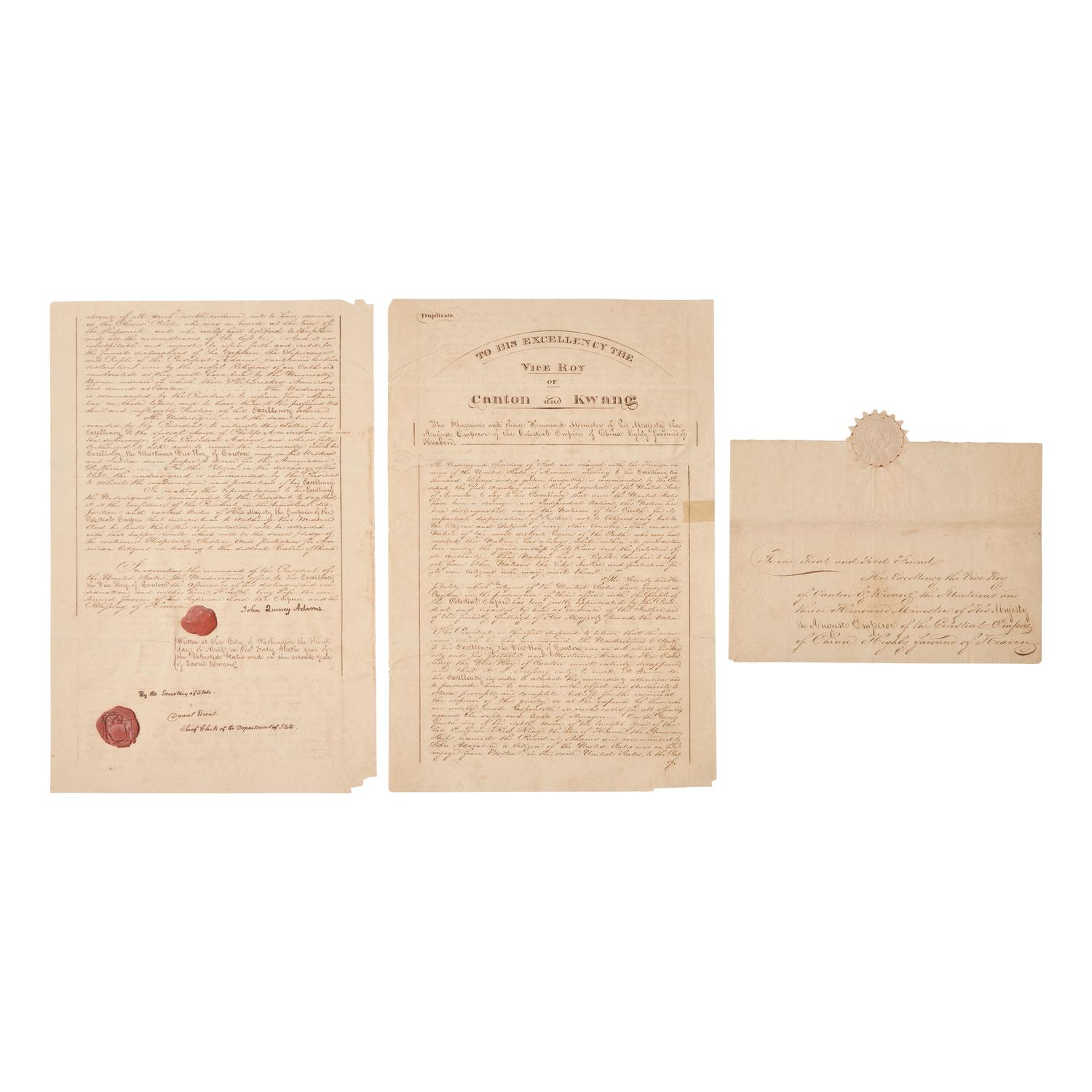 [Presidential] [China] Adams, John Quincy. Manuscript Document, signed