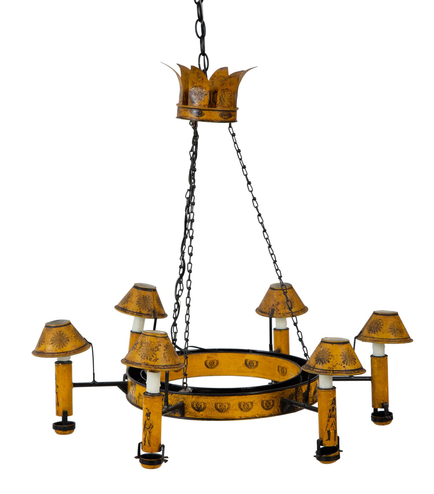 A Pair of French Tole Six-Light Chandeliers — EARLY 20TH CENTURY