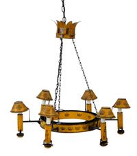 A Pair of French Tole Six-Light Chandeliers — EARLY 20TH CENTURY