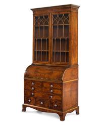 A George III Walnut Veneered and Painted Secretary Bookcase
