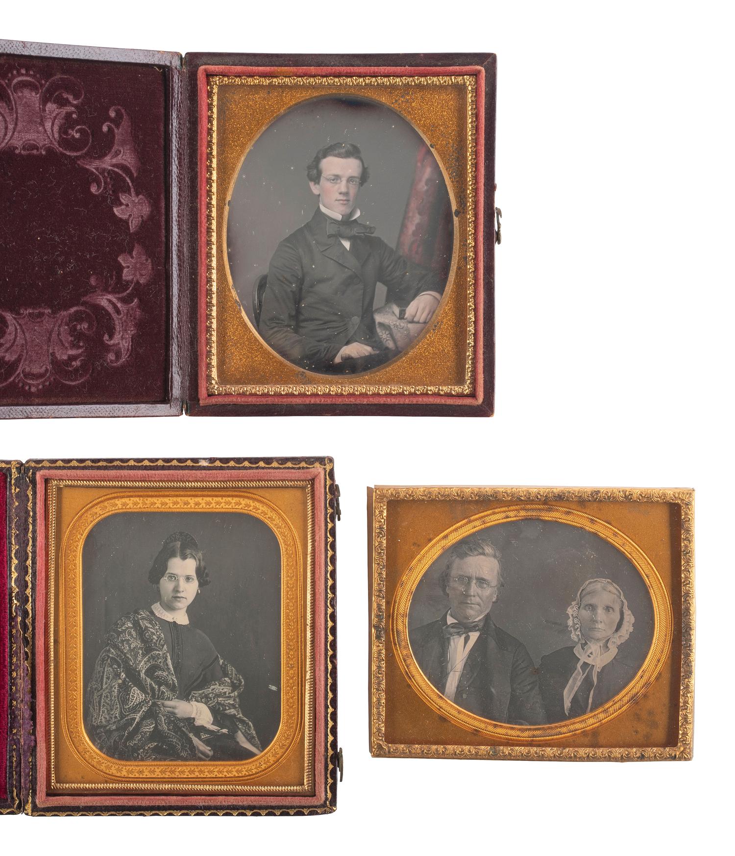 [EARLY PHOTOGRAPHY]. A group of 23 daguerreotype portraits of subjects of varying ages wearing eyeglasses, including: