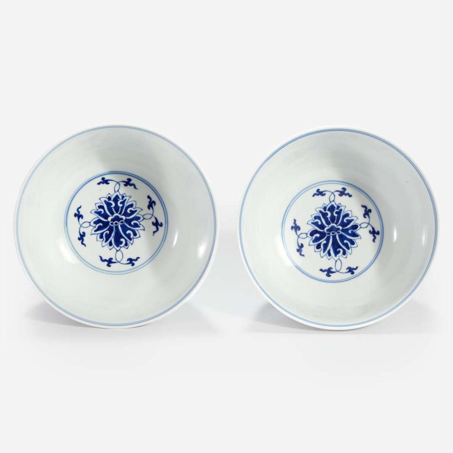 A pair of Chinese blue and white porcelain "Lotus" bowls Guangxu six-character marks