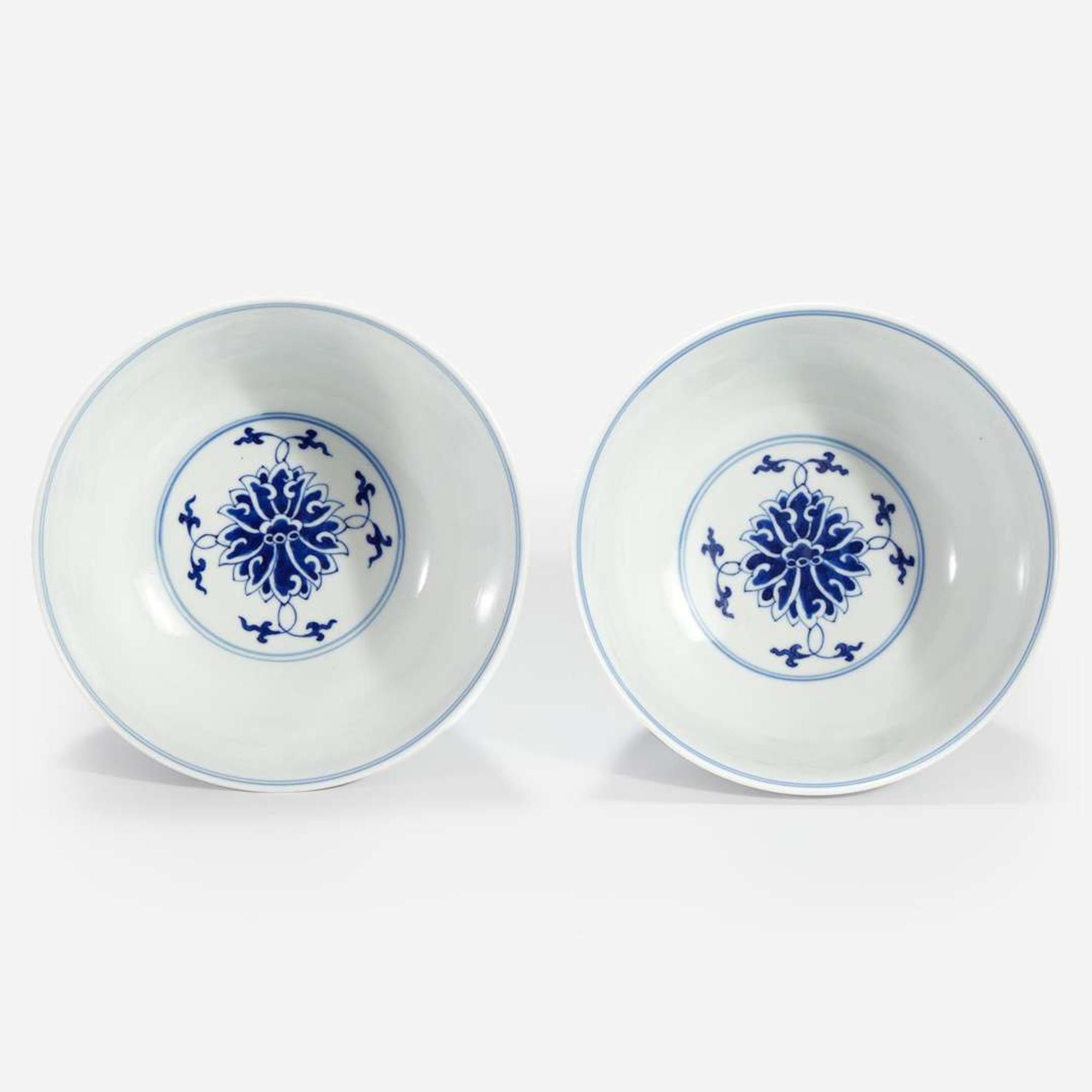 A pair of Chinese blue and white porcelain "Lotus" bowls Guangxu six-character marks