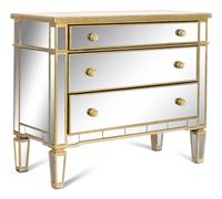 A Pair of Art Deco Style Mirror Veneered Commodes and a Pair of Coordinating Parclose Mirrors
