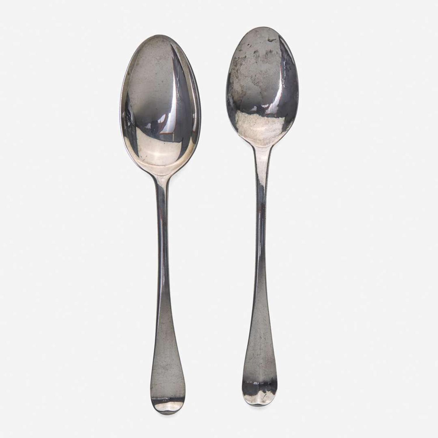 Two silver tablespoons Samuel Casey (c. 1724-1773), Little Rest, RI, and Elias Davis (c. 1746-1783), Newburyport, MA, circa 1760 and 1765