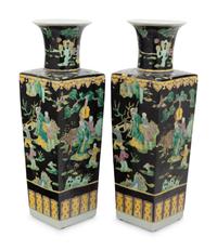 A Pair of Chinese Famille Noir Porcelain Vases