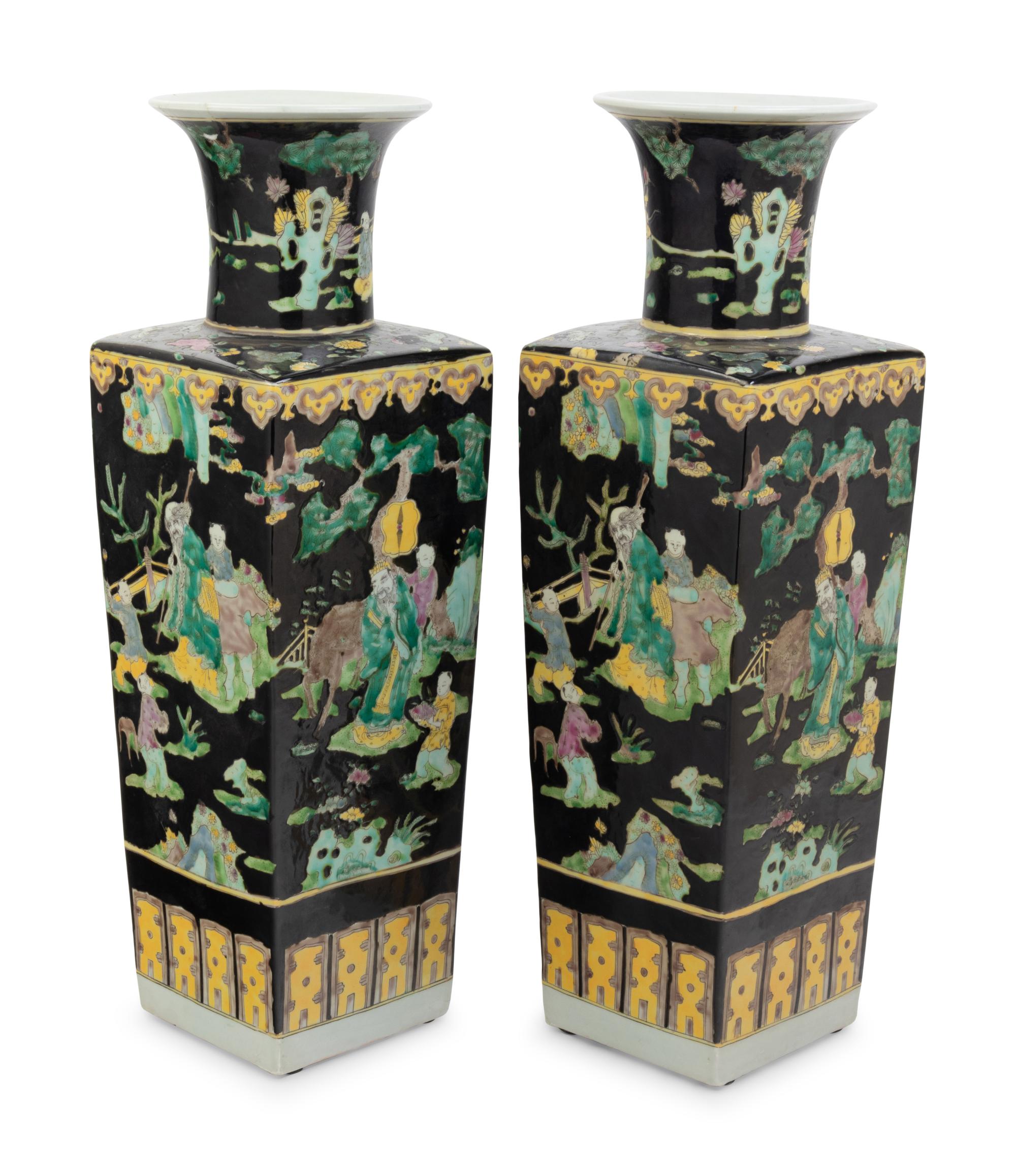 A Pair of Chinese Famille Noir Porcelain Vases