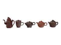 Five Chinese Yixing Zisha Pottery Teapots