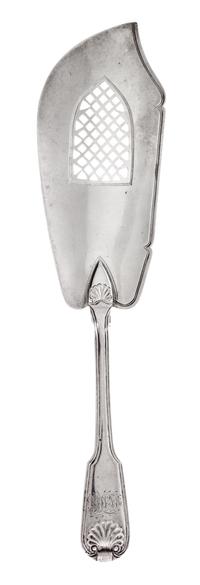 A George III Silver Fish Slice, Wallis & Hayne, London, 1814, Fiddle, Thread & Shell pattern, with a bright cut monogram.