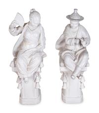 A Pair of Chinese Blanc de Chine Figures on Pedestals — 20TH CENTURY