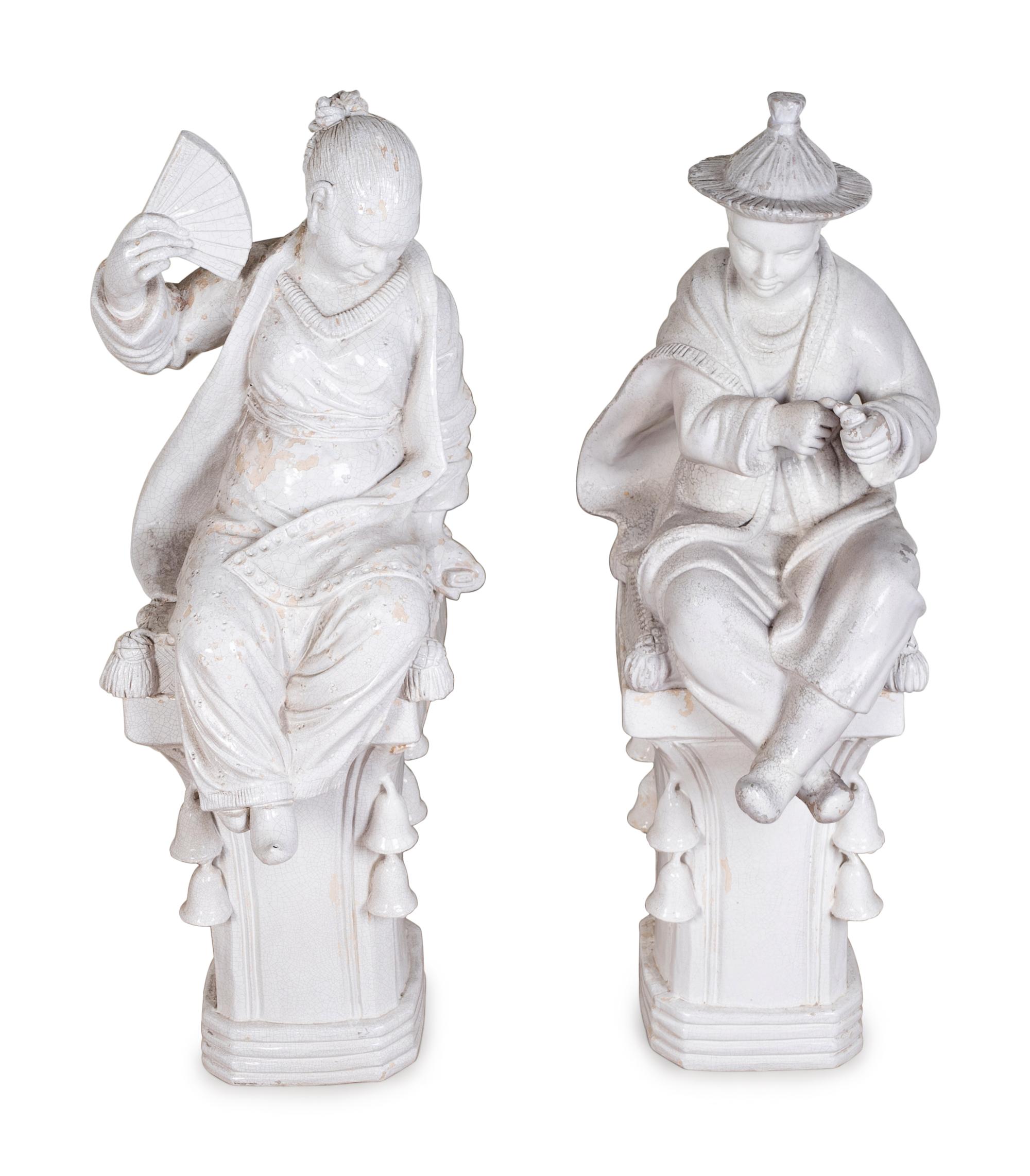 A Pair of Chinese Blanc de Chine Figures on Pedestals — 20TH CENTURY