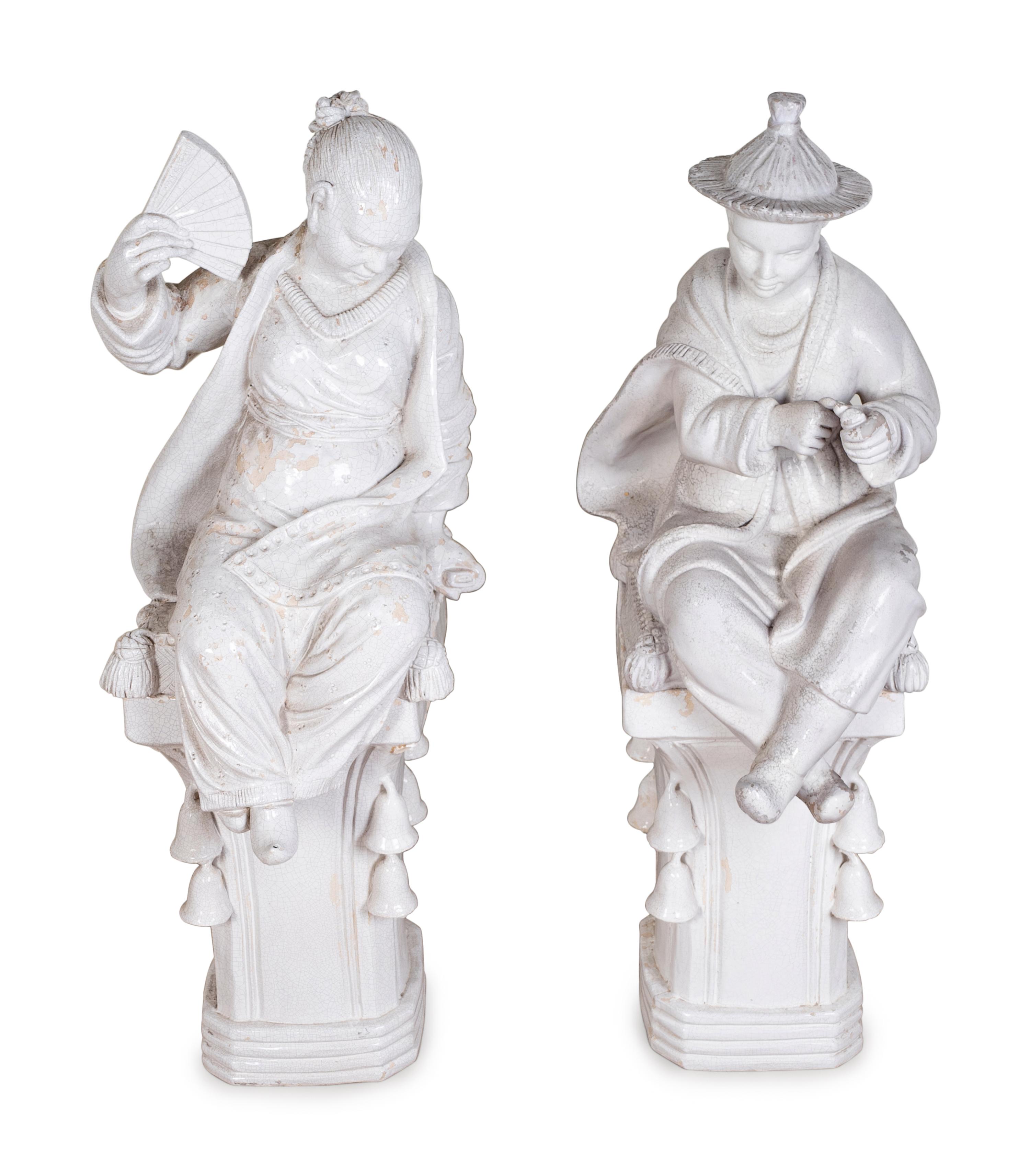 A Pair of Chinese Blanc de Chine Figures on Pedestals — 20TH CENTURY