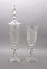 A Pair of Engraved Glass Pokals, Height overall 21 3/8 inches.