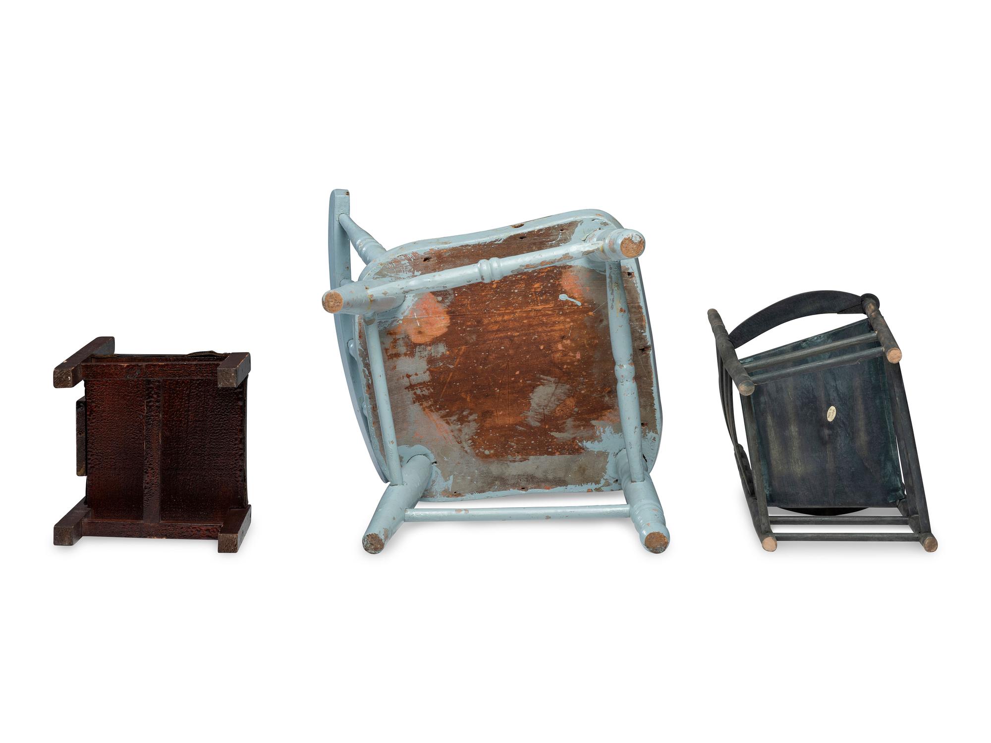 Three Painted Wood Doll's Chairs