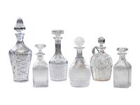 Six Cut and Etched Glass Decanters