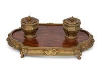 A Gilt Bronze and Parquetry Inlaid Inkwell